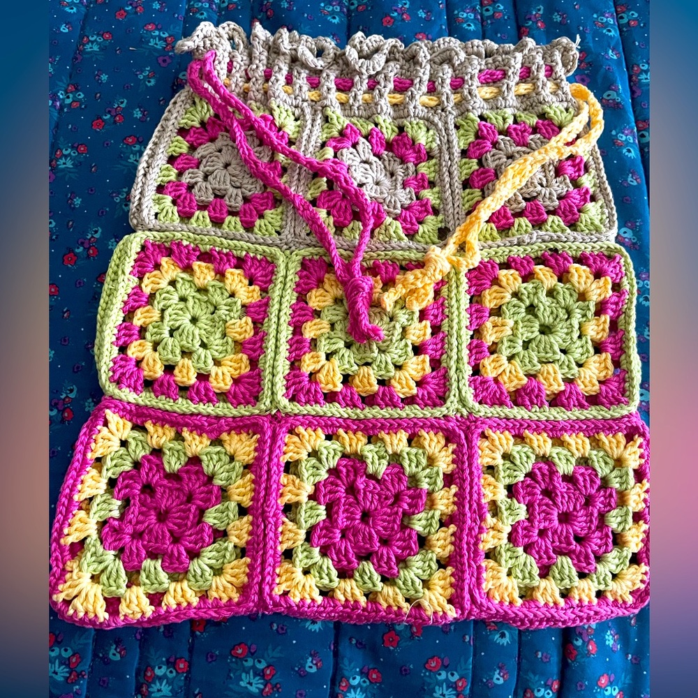 Crochet Tote Bag in Hot Pink, Lime Green and Yellow